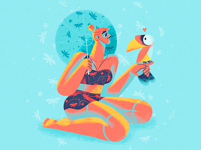 Lightness of being 🐦 beach bird blue character chill dragonfly girl nature orange procreate swimsuit tucan unbrella vacation