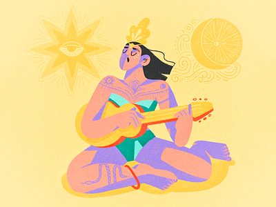 🌞Sun Moon 🌝 beach bliss character girl guitar illustration moon music musician procreate sun tattoo