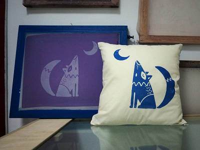 Howl x Silkscreen blue eve eye howl illustration lazy moon pillow screenprint wolf