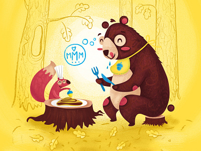 Bears ♥ pancakes autumn bear colour food forest leafs pancake squirrel yellow