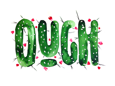 >OUCH< brush cactus candle flower green lettering ouch watercolor