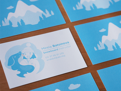 Mirela's Business cards business card dog girl illustration instructor mountian portrait snowboard