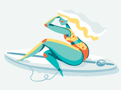 Surfer Girl beach character girl summer sun surf texture vector waiting waves