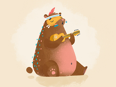 Bear with Ukulele ✌️ bear belly character fat hippie love music peace ukulele