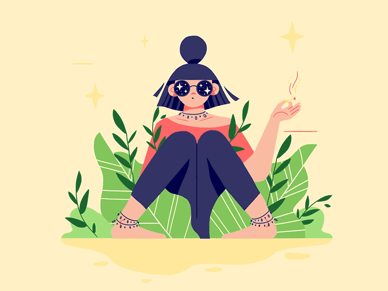 Tripping Hard ✨ animation photoshop frame by frame girl leafs wind cigarette stars nature trip