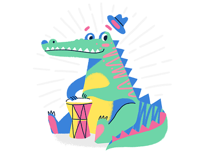 Croc Drummer 🥁 animal character croc crocodile drum drummer fluorescent hat pencil texture