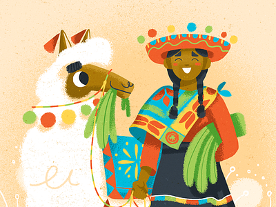 Peruana Con Llama character color farmer happy illustration llama peru pet texture walk