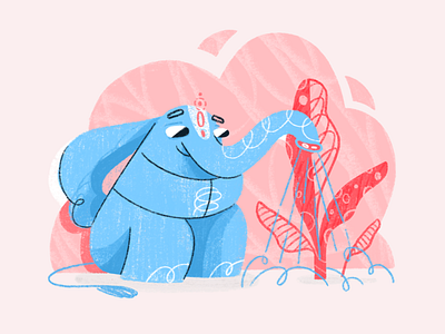 Water your plants 🌿 banana care character elephant garden illustration love peace pink texture water