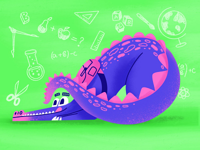 Back to school 🏫 character crock crockodile green hide illustration math procreate student texture