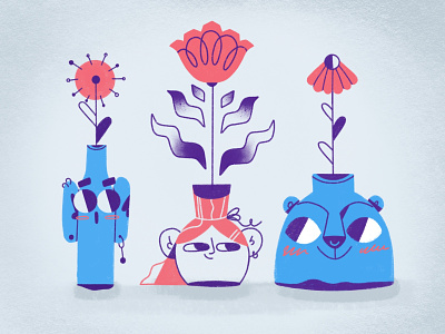 Vases & Faces character cute face flowers procreate simple stilllife sweet texture vase