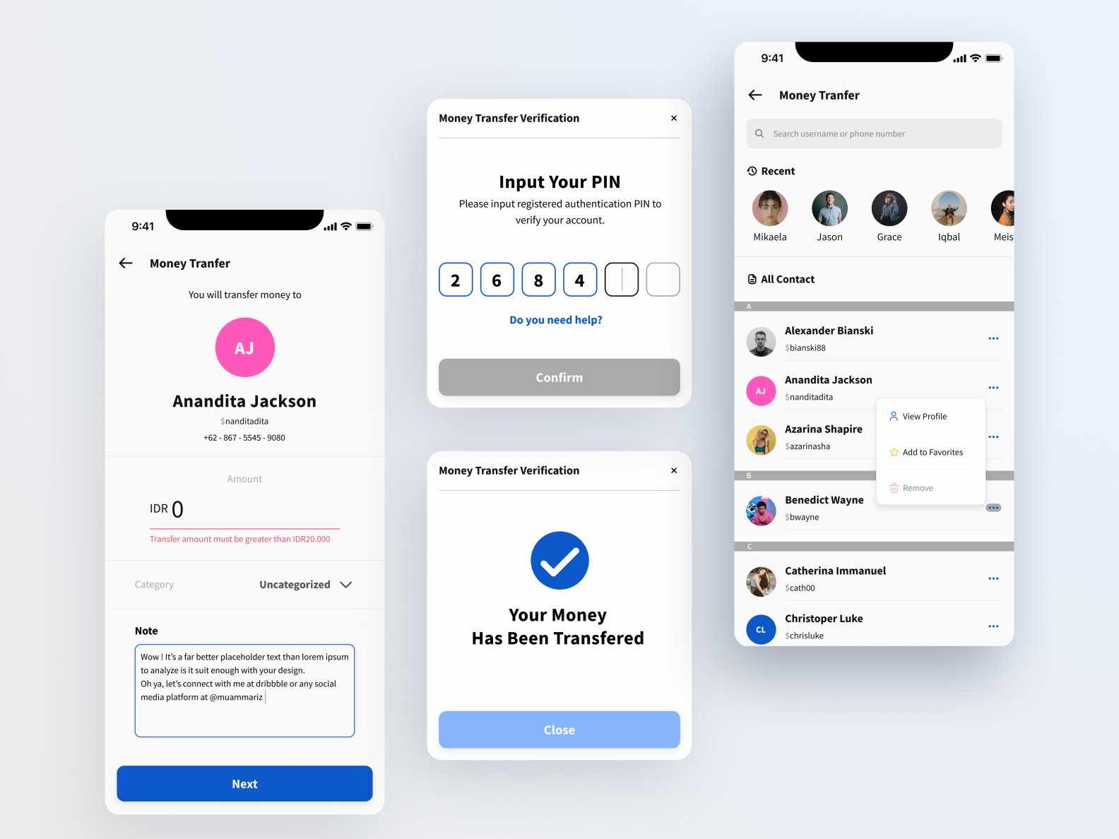 Digital Wallet Contact - Mobile by Muammar Iqbal on Dribbble