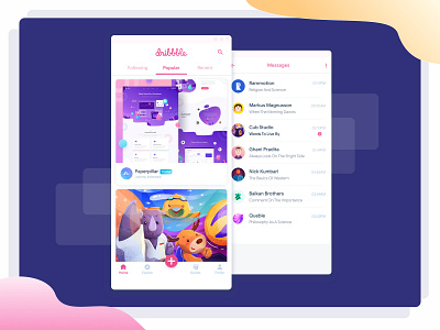 Dribbble App Redesign Concept chat app communication conversation dribbble dribbble app dribbble best shot feed home home feed home screen message messaging product page