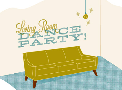 Invite Only couch dance party illustration invitation lightbulb living room living room dance party party party of one