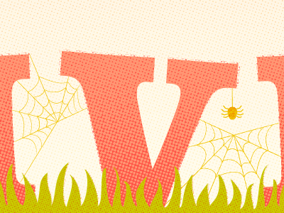 Olivia cont... grass green illustration pink spider spider web type