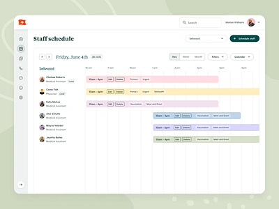 Clinic App | Staff Scheduling app branding healthcare interface layout medical schedule scheduling type typography ui web