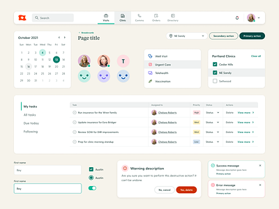 Scout UI | Elements atomic design avatar brand branding components date picker design system figma healthcare inputs layout medical modal navigation styles table typography ui ux web design