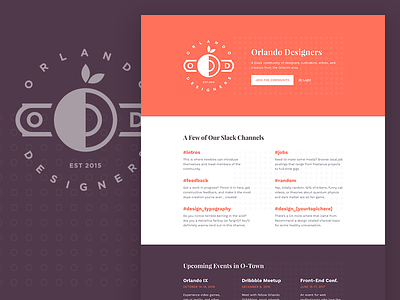 Orlando Designers | Slack Community Site brand branding homepage interface layout logo one page ui web web design website