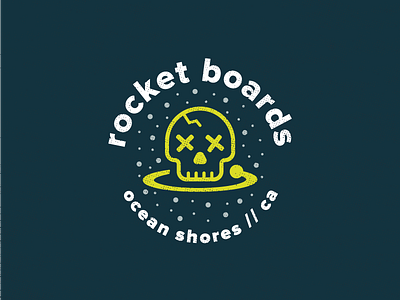 Cartoon Rebrand | Rocket Boards Badge badge brand branding cartoon logo rocket power skateboard skull space surf type typography