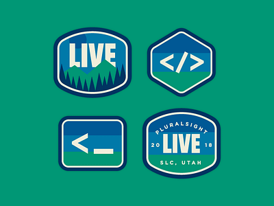 Pluralsight | Live 2018 Patches badge code coding color colorful developer mountains outdoors patch type typography wordmark