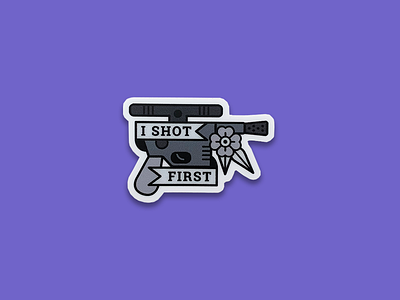 Han Shot First american traditional blaster flower han shot first han solo may the 4th simple star wars sticker type typography weapon