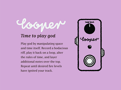 Type Effect | Looper cursive distortion pedal drawing illustration layout music musician purple script sketch type typography