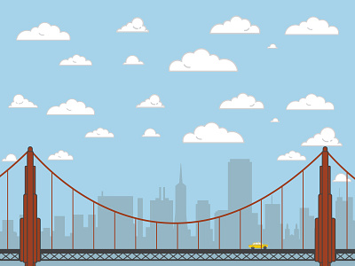 The Bae Area art bridge buildings golden gate bridge illustration san francisco skyline taxi vector