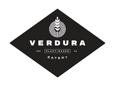 Veggies + Vinyl badge brand diamond eatery icon logo plant plant based vegan vinyl vinyl record