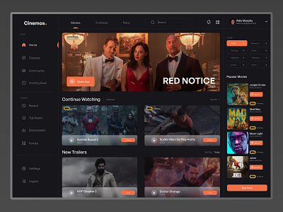 Cinemos - Dashboard Design For Watching Movies dashboard mobile app product thinking ui ui design user experience user interface ux uxui website design