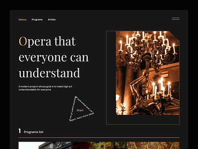 "History" Modern Opera Website UI/UX design flumberg landing modern promo simple theatre ui ux web website
