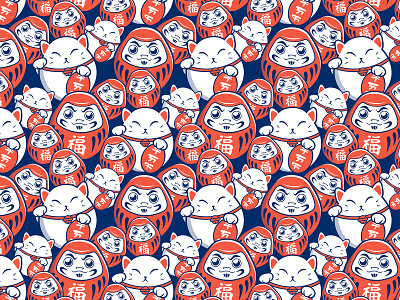 Daruma nad Maneki Neko pattern daruma illustration japanesse maneki neko pattern talismans vector