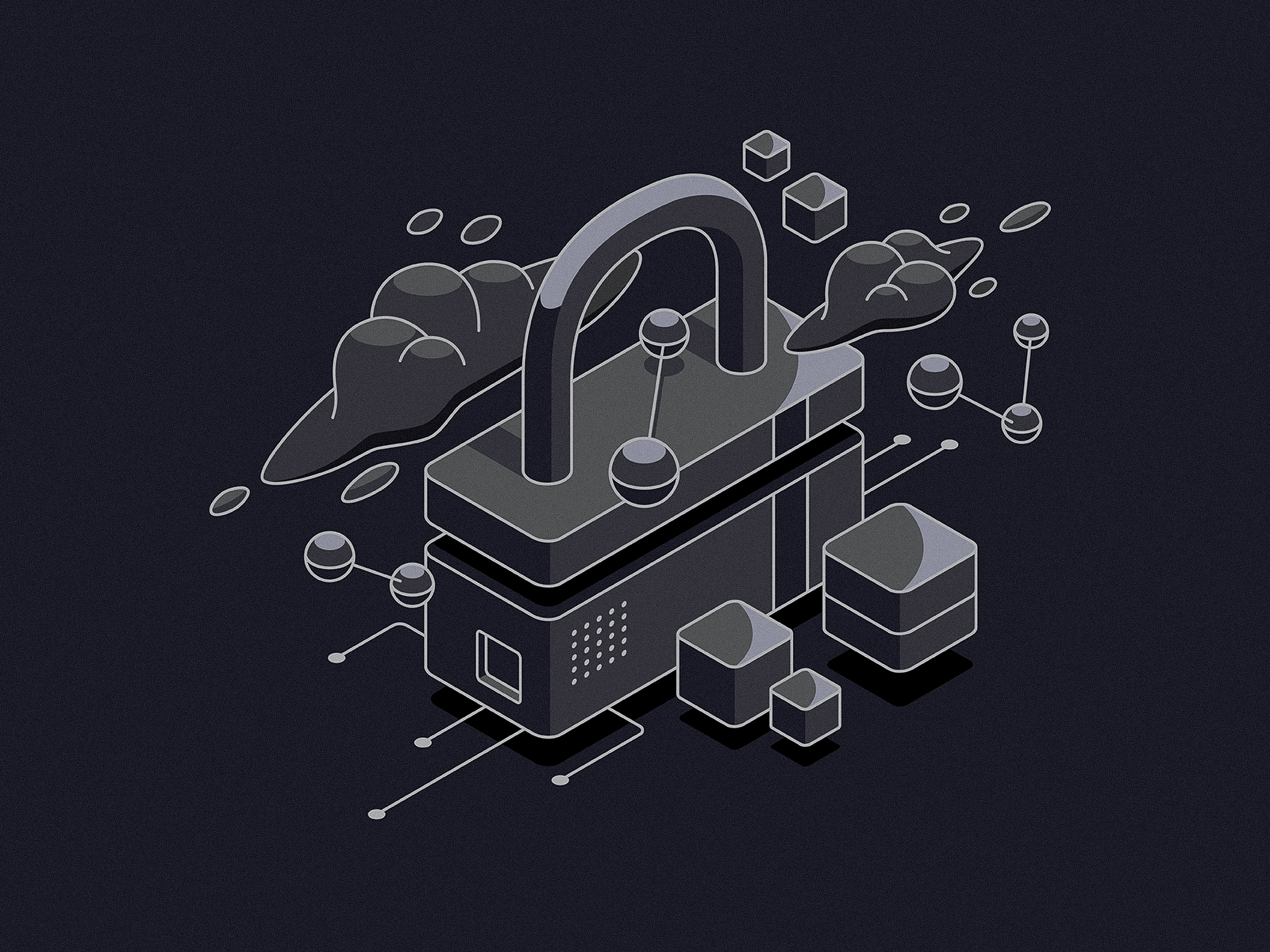 Security, Cloud, & Data cloud clouds data illustration isometric lock monochromatic padlock security technology