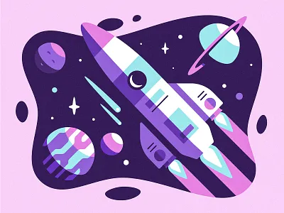 Space Exploration asteroid blast off comet explore illustration planet rocket rocket ship saturn space stars