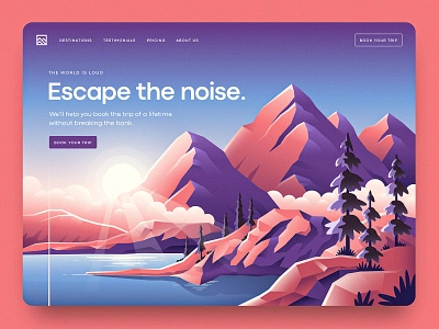 Vacation Landing Page destination gradient illustration lake landing page landscape mountains outside trees trip ui ux vacation vector water website wilderness