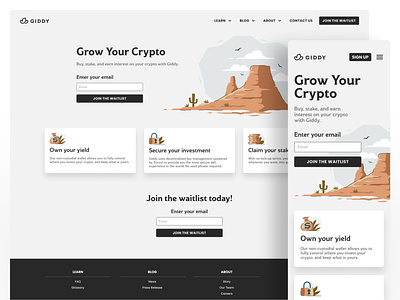 Giddy.co branding cactus crypto cryptocurrency desert email form giddy illustration landing page mobile plateau ui ux western