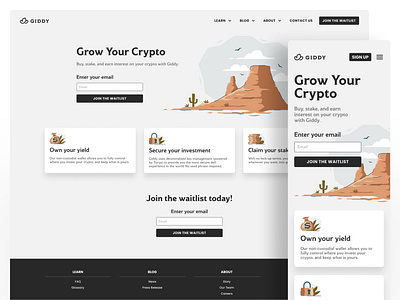Giddy.co branding cactus crypto cryptocurrency desert email form giddy illustration landing page mobile plateau ui ux western