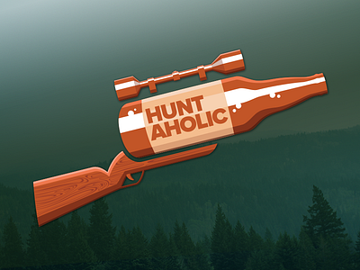 Hunt-Aholic - Option 2 alcohol beer gun hunt hunting illustration logo outdoors rifle scope