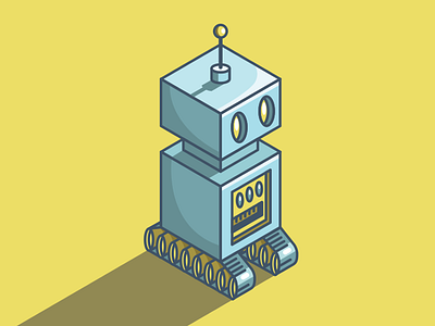 Robot blue illustration isometric line mono robot shadow yellow