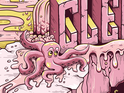 Clearlink Wall Mural - Octopus cracks illustration mural octopus pink rock yellow