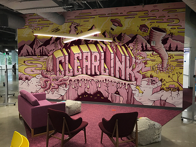 Clearlink Wall Vinyl bigfoot clearlink godzilla illustration mural octopus pink tornado wall yellow