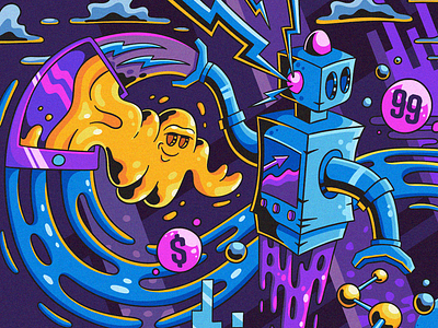 Mural Extended blob illustration mural robot vinyl