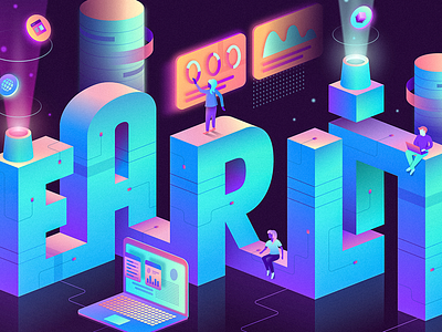 Clearlink Lobby Mural data future futuristic gradient illustration isometric mural tech technology visualization