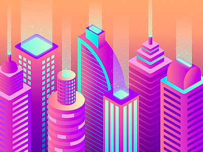 Isometric City buildings city cityscape future futuristic gradient illustration isometric