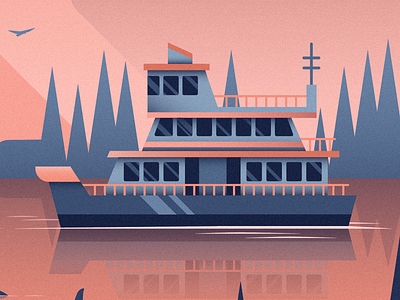 Ferry Boat boat ferry flat illustration mural nature northwest pacific reflection seattle water wilderness