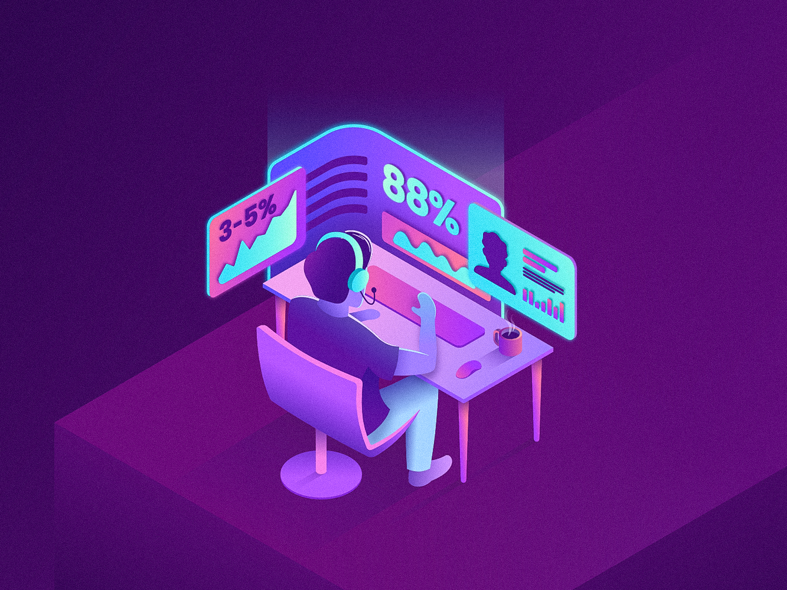 Isometric Sales Agent agent call customer data design desk gradient illustration isometric sales salesman support tech technology visualization