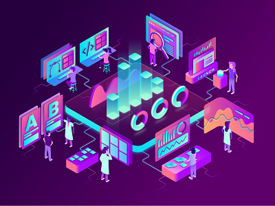 Isometric CRO Testing chart data future futuristic gradient graph illustration isometric tech technology