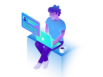 User - Light coffee computer data gradient illustration info isometric laptop profile user