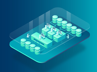 AI Engine Diagram ai board bot data engine gradient illustration isometric robot robots tech