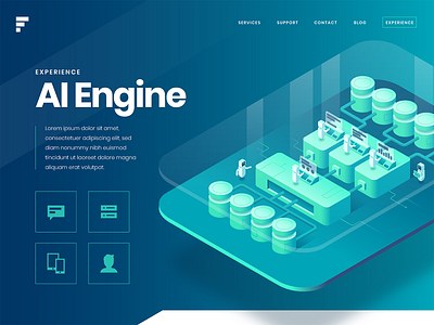 AI Engine Landing ai artificial intelligence bot bots illustration isometric landing page robot robots ui user experience user interface ux web