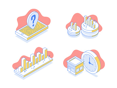 Isometric Blog Illustrations bar graph clock data gps graph icon icon set icons illustration illustrations isometric location map o2o phone store topographic