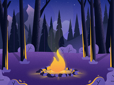 Campfire camp campfire camping fire fire pit forest illustration landscape mountain mountains night outdoors trees wilderness woods